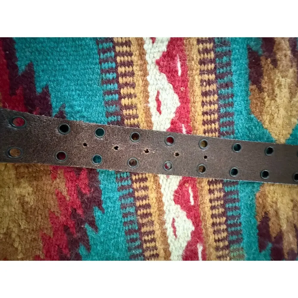 Cabi Genuine Leather Brown Wide Belt Beaded Mosaic Statement Buckle